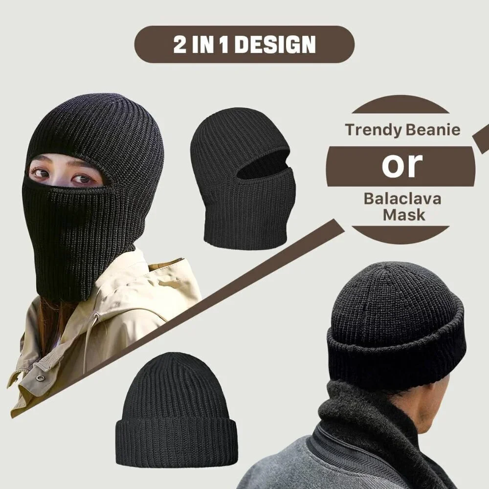 Men's Black Balaclava Ski Mask Beanie Ski Face Mask Winter Warm Skull Cap